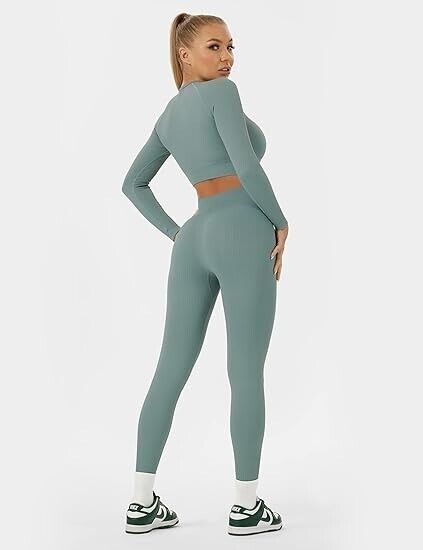 Buttergene Women Workout Sets 2 Pieces Long Sleeve Yoga Outfits Gym Clothes, M