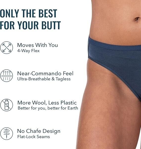 Super Soft Comfy No Odor Merino Wool Bikini Brief Pack Of 3 Teal, Lilac, Rose- M