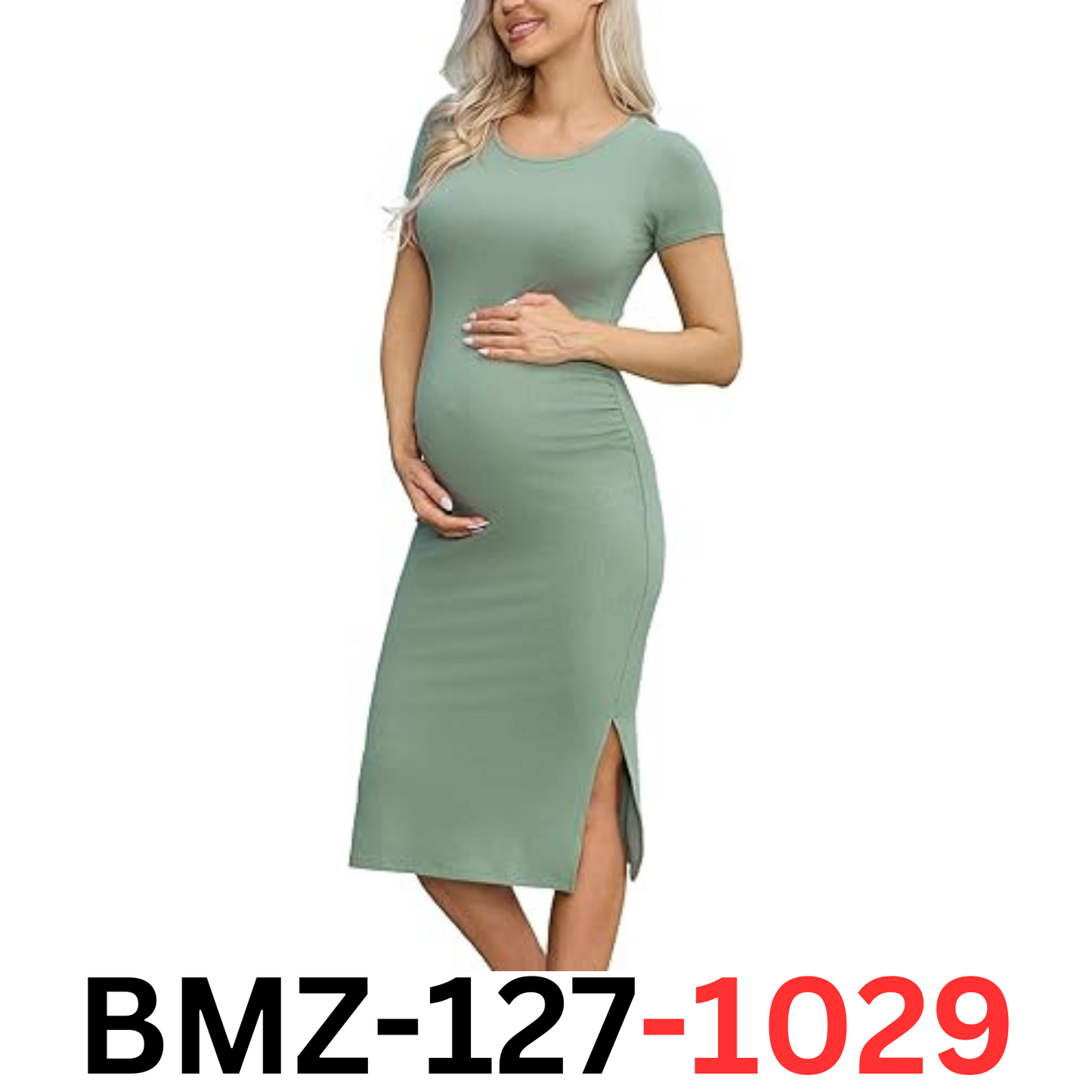 Ecavus Women's Rib Knit Split Maternity Dresses Short Sleeve Baby Shower Dress M