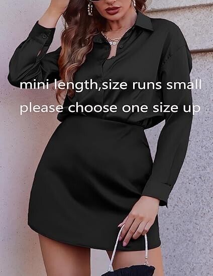 Zeagoo Women Y2k Mini Skirt Staini Silk High Waisted Zipper Beige Skirt Black XL
