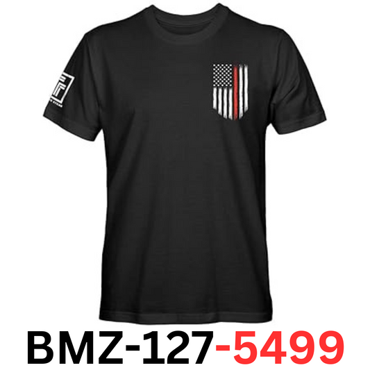 Thin Red Line Firefighter USA Flag Men's T Shirt (Black, M)