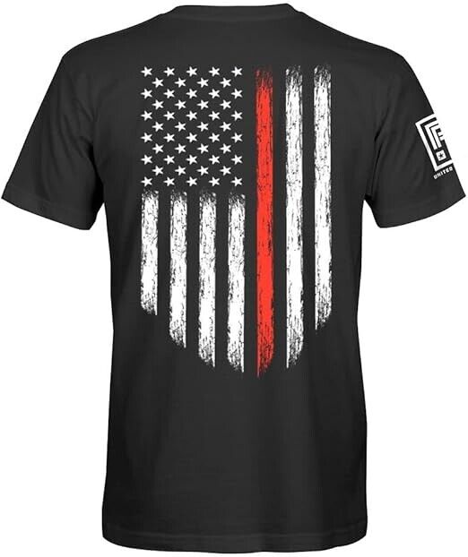 Thin Red Line Firefighter USA Flag Men's T Shirt (Black, M)