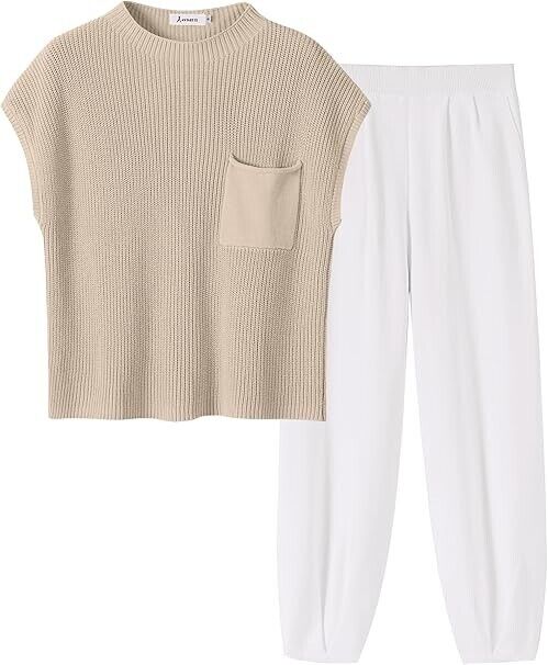 ANRABESS Women Two Piece Outfits Knit Sweater Pullover Crop Top & Pants Set, XL