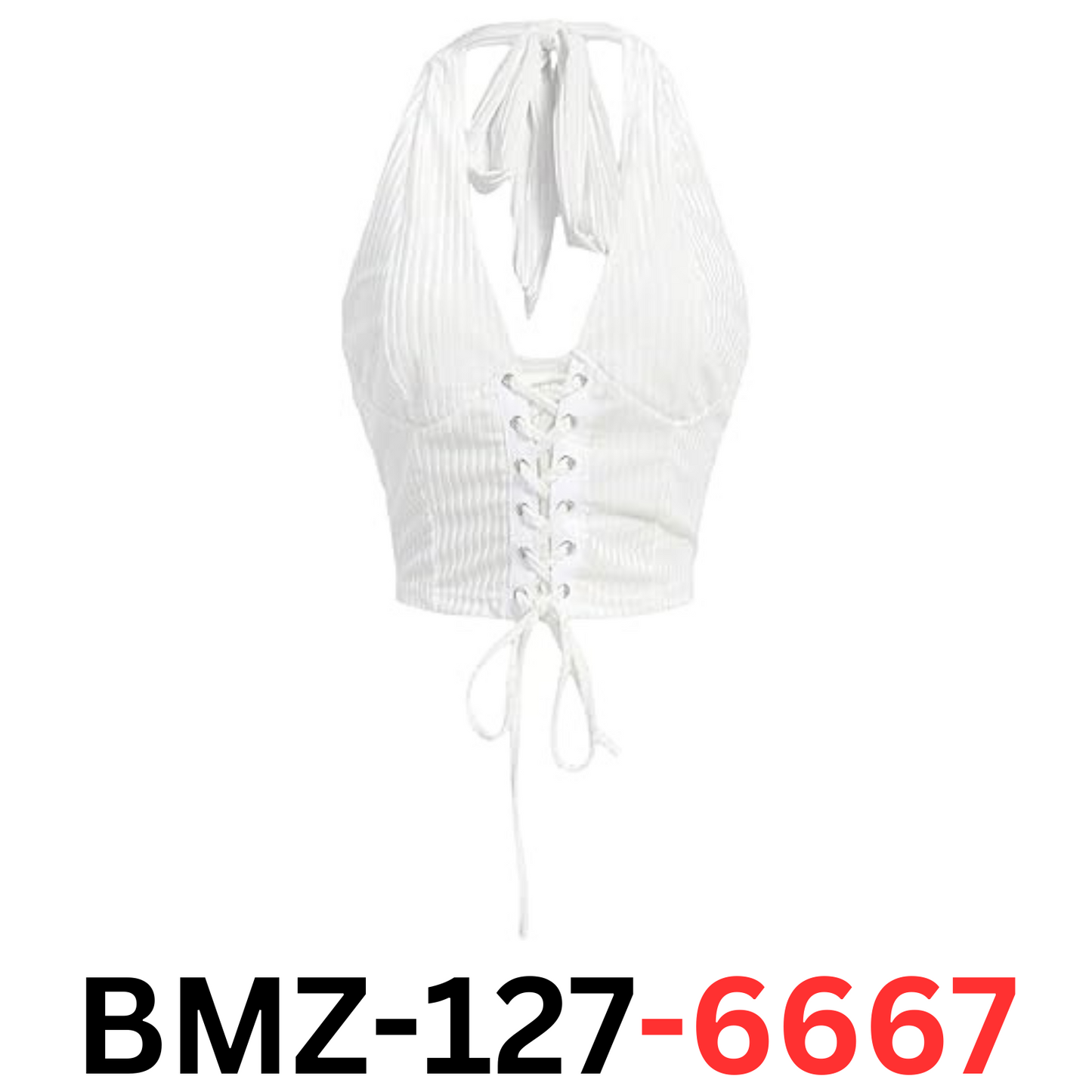 Verdusa Women's Sleeveless Halter Neck Lace Up Front Tie Back Crop Top, White, M
