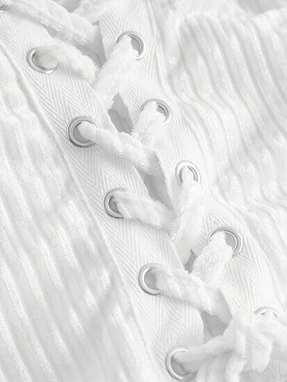 Verdusa Women's Sleeveless Halter Neck Lace Up Front Tie Back Crop Top, White, M
