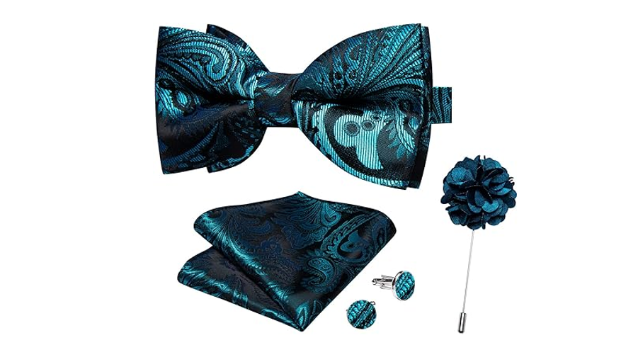 DiBanGu Mens Paisley Suit Vest Turquoise Vest for Men Silk Waistcoat Pretied,3XL