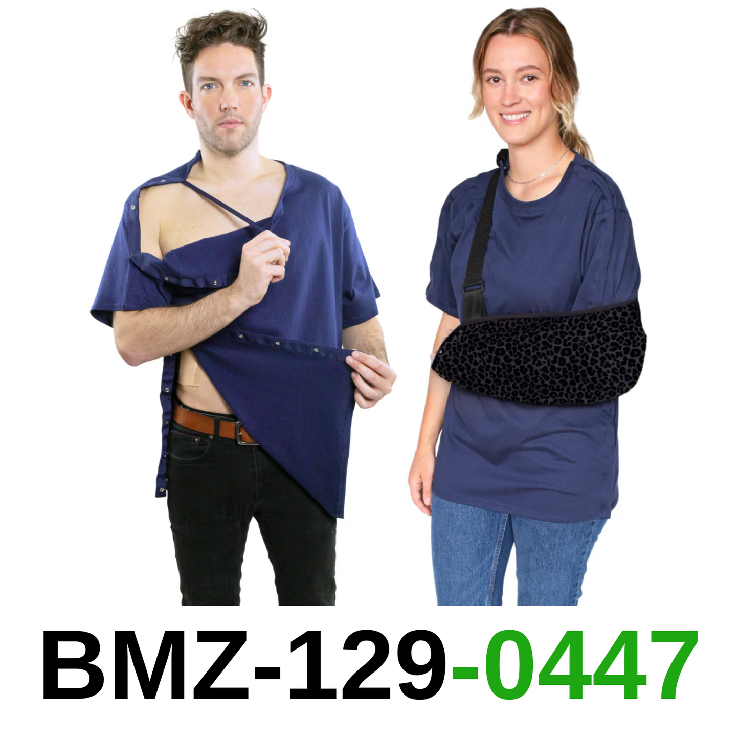 Surgery Recovery Shirt with Left & Right Side Snap Access - Crew Neck, Navy, 3XL
