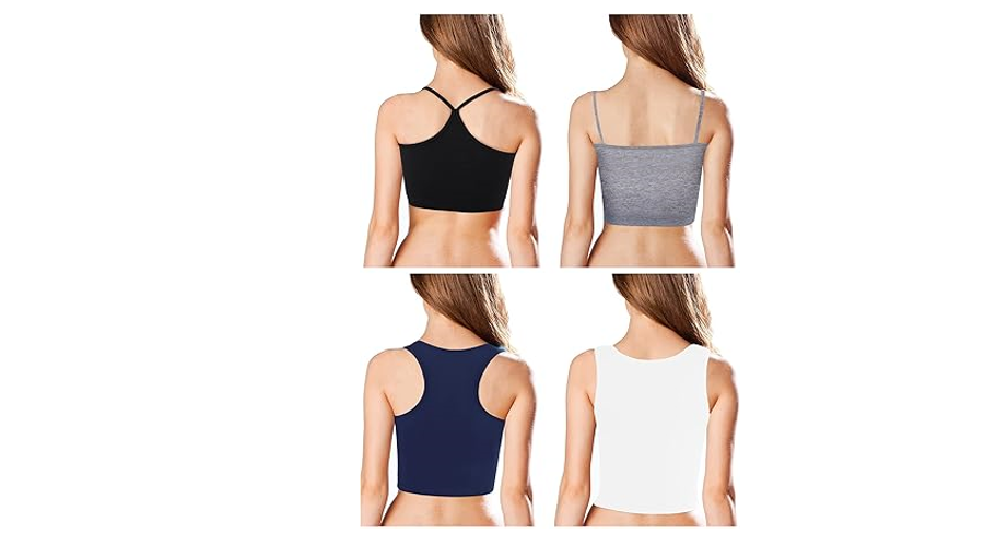 Boao 4-Pack Women's Crop Tops, Spaghetti Strap Tank Tops, Sleeveless Racerback,