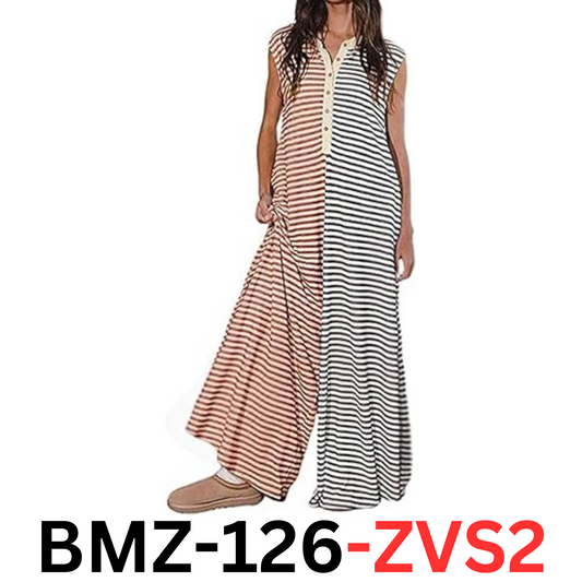 CHARTOU Loose Striped Wide Leg Jumpsuit Womens Summer Romper Flowy Pants, Medium