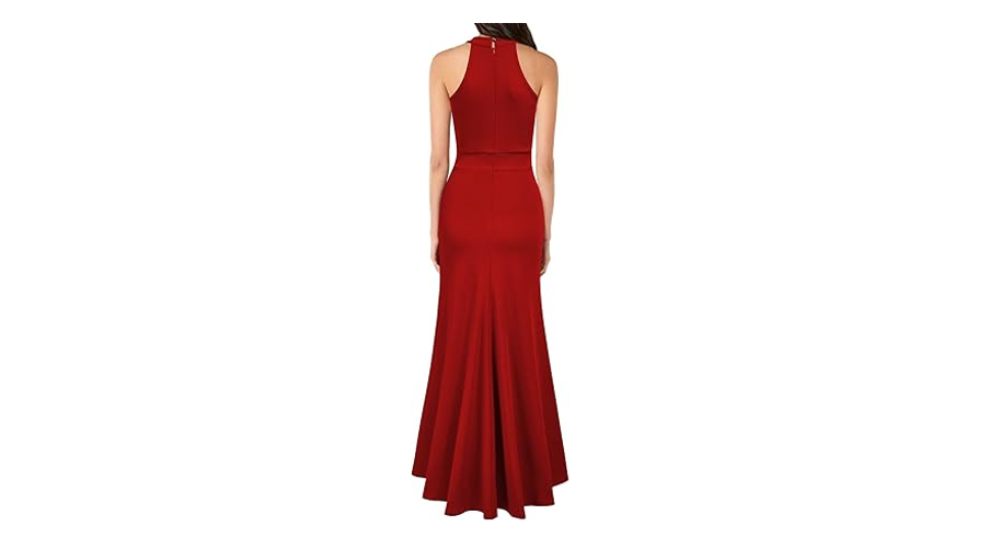 WOOSEA Women's High Neck Sleeveless Split Bodycon Mermaid Evening Cocktail, L