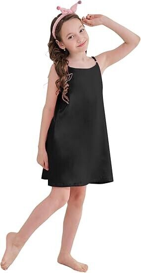 Umeyda Girl Satin Silky Nightgown Sleeveless Spaghetti Strap Pajamas Dress 13-14