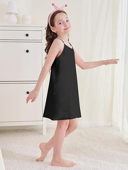 Umeyda Girl Satin Silky Nightgown Sleeveless Spaghetti Strap Pajamas Dress 13-14