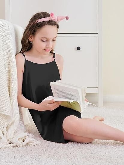 Umeyda Girl Satin Silky Nightgown Sleeveless Spaghetti Strap Pajamas Dress 13-14