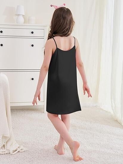 Umeyda Girl Satin Silky Nightgown Sleeveless Spaghetti Strap Pajamas Dress 13-14