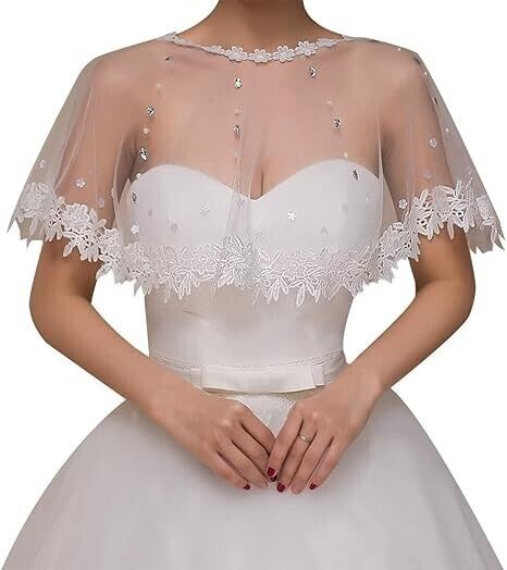 Women's Wedding Jackets Lace Bridal Bolero Shawl Tulle Cape for Bride Shrug, 9