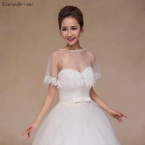 Women's Wedding Jackets Lace Bridal Bolero Shawl Tulle Cape for Bride Shrug, 9