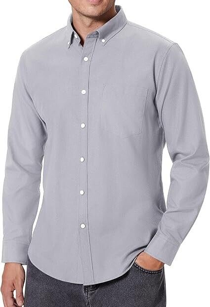 Alimens & Gentle Men Oxford Shirts Regular Fit Business Button Down Shirt Gray M