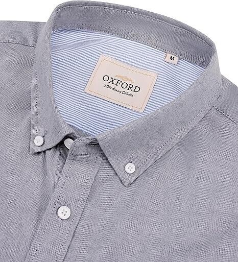 Alimens & Gentle Men Oxford Shirts Regular Fit Business Button Down Shirt Gray M