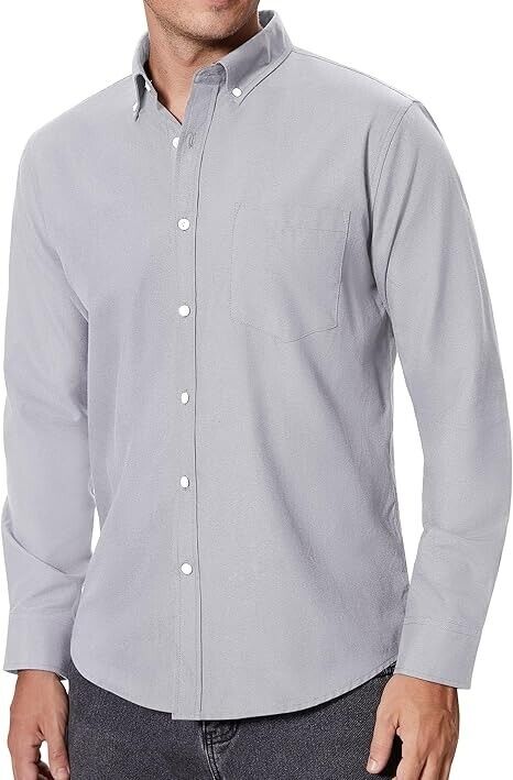 Alimens & Gentle Men Oxford Shirts Regular Fit Business Button Down Shirt Gray M