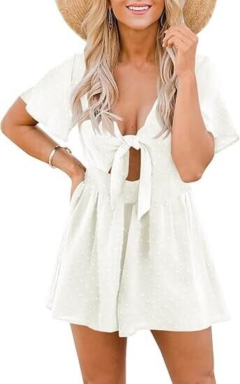 Aoysky Womens Summer Short Rompers Sexy Cute Loose Tie Front Casual Jumpsuit XXL