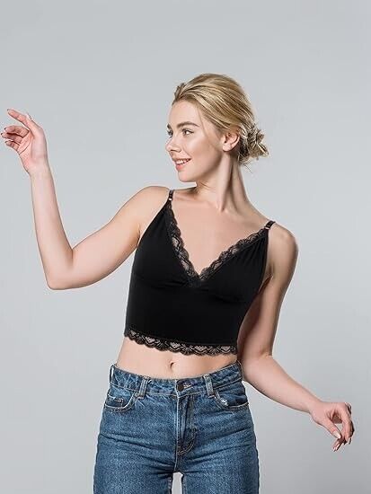 3 Pieces Women's Rib Knit Cami Tops Lace Trim Sleeveless Crop Top Camisole XL