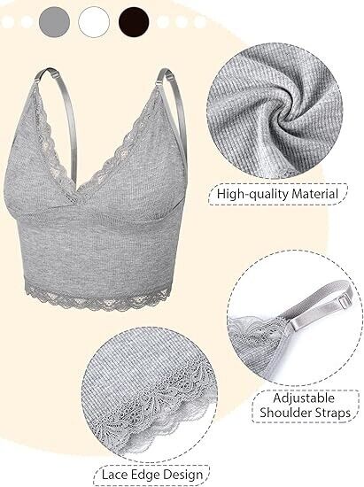 3 Pieces Women's Rib Knit Cami Tops Lace Trim Sleeveless Crop Top Camisole XL