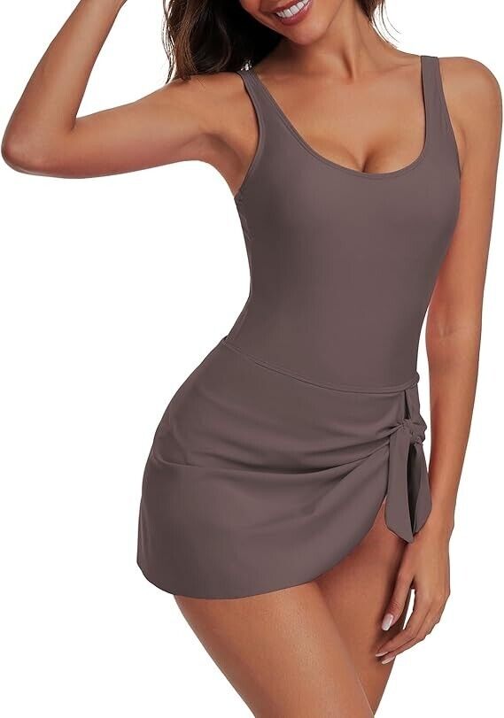 Century Star One Piece Swimdress for Women with Skirt Tummy Control Swimsuit, S