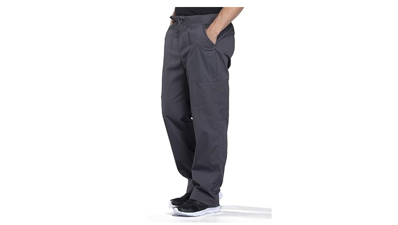 Cherokee Men's Scrub Pants Tapered Leg with Elastic Waistband Zip Fly Front, XL