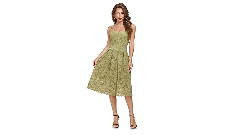 Atnlewhi Womens Spaghetti Strap V Neck Sleeveless A Line Lace Dresses, S