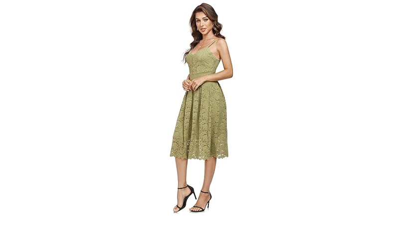 Atnlewhi Womens Spaghetti Strap V Neck Sleeveless A Line Lace Dresses, S