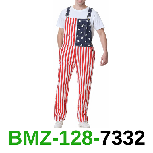 Bindefon Men's American Flag Overalls Sleeveless 4th Of July Coveralls Bibs, XL