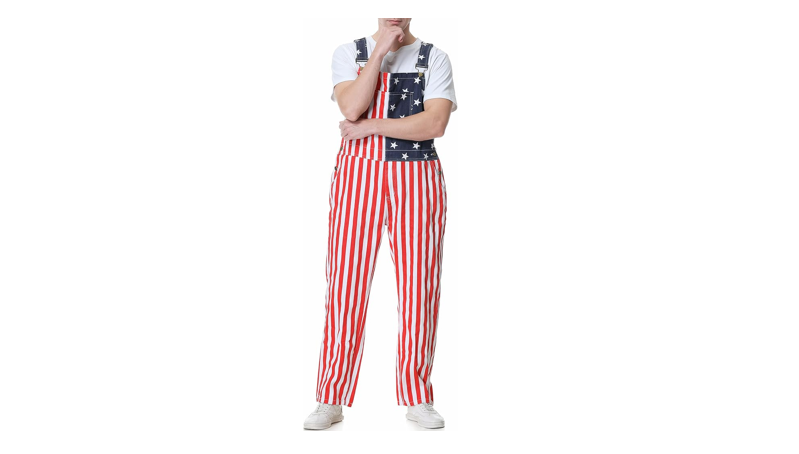 Bindefon Men's American Flag Overalls Sleeveless 4th Of July Coveralls Bibs, XL