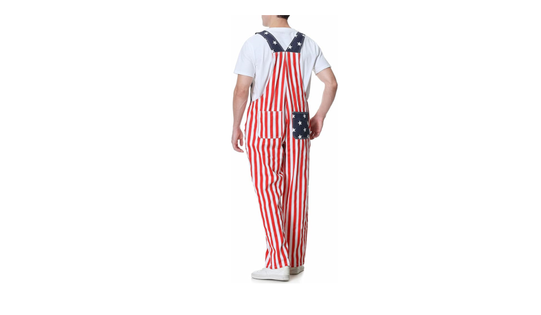 Bindefon Men's American Flag Overalls Sleeveless 4th Of July Coveralls Bibs, XL