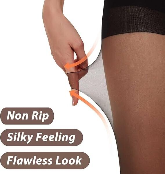 Citystl 3 Pair Black Sheer Tights for Women- 20D Resist Tears Control Top, Blk S