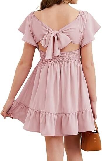DOKOTOO KIDS Girls Casual Ruffle Short Sleeve Back Tie Graduation Dress 8-9 Year
