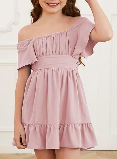 DOKOTOO KIDS Girls Casual Ruffle Short Sleeve Back Tie Graduation Dress 8-9 Year