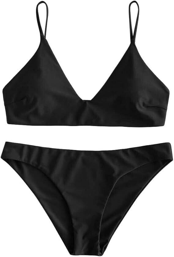 ZAFUL Womens Solid Spaghetti Strap Bralette Bikini Set Two Piece Swimsuit, Small