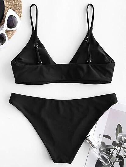 ZAFUL Womens Solid Spaghetti Strap Bralette Bikini Set Two Piece Swimsuit, Small