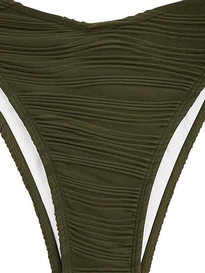 ZAFUL Women Strapless Textured Bandeau Bikini 2pc Cheeky Solid Lace Swimwear, L
