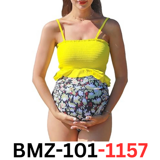 Summer Mae Maternity High Waist Swimsuit Ruffle Hem Bikini Bathing Suit, X-Large