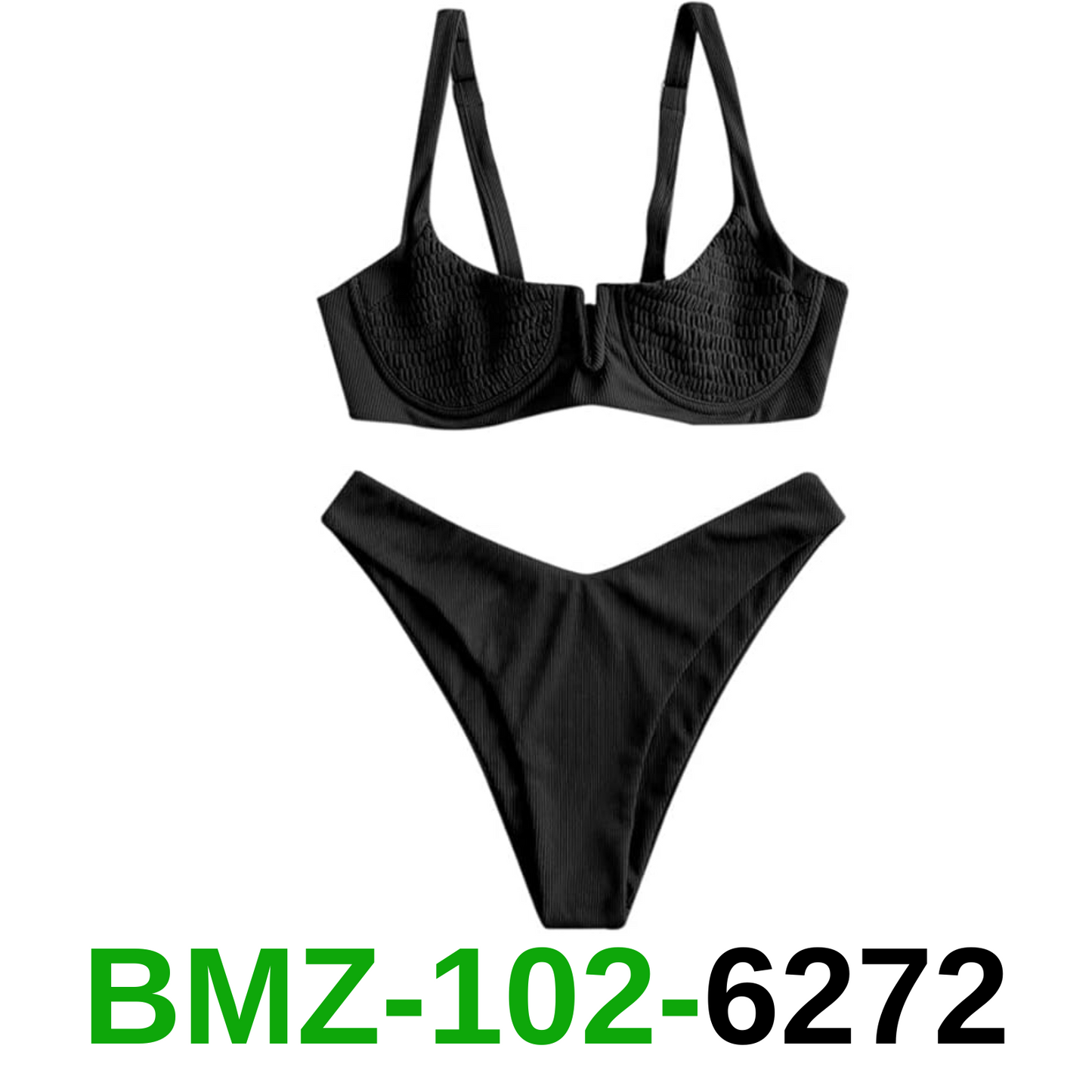 ZAFUL Women's Ribbed Underwire Bikini Set High Cut Colorblock V Notch Swimwear,S