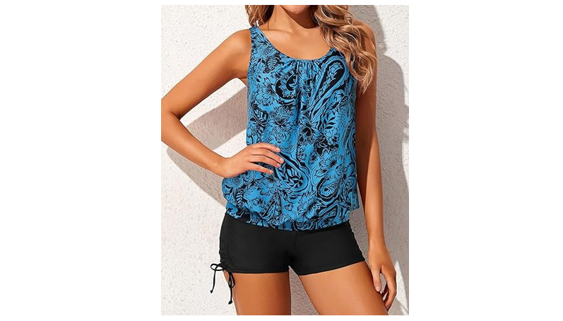 Yonique Blouson Tankini Swimsuits for Women Two Piece Bathing Suits Tops , L