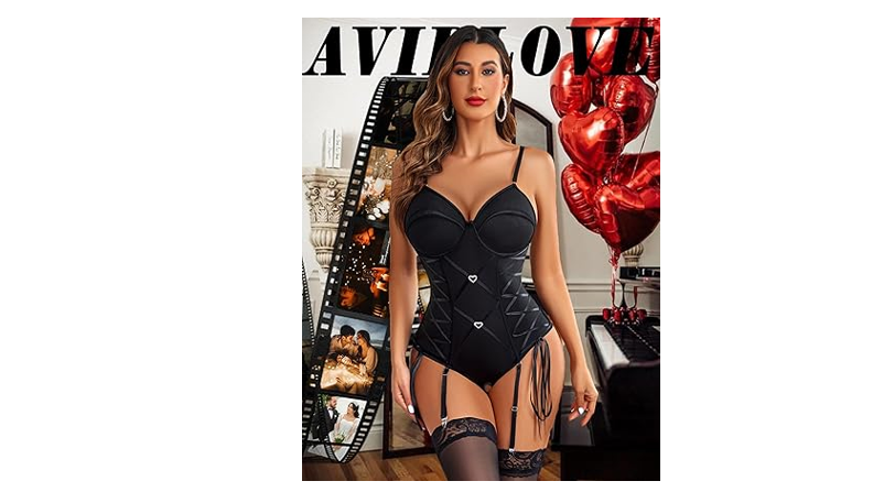 Avidlove Black Lingerie Corset Bodysuit Women Lingerie Teddy Bodydoll SeXy, L