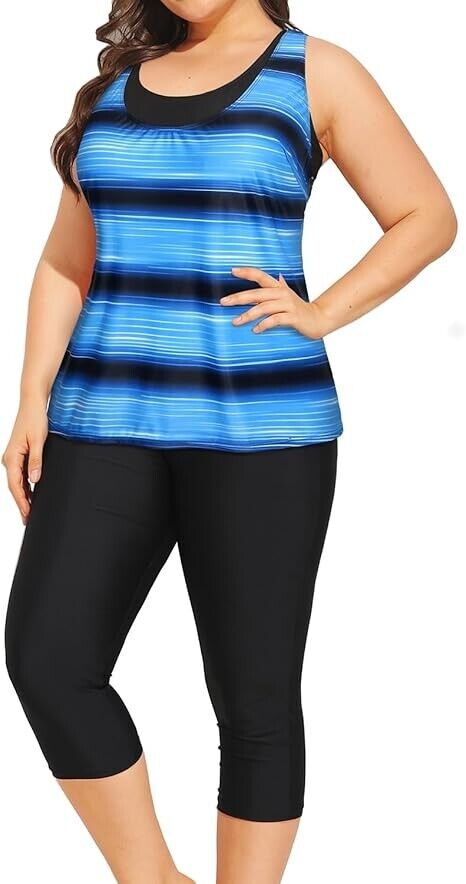 Yonique Women's 3 Piece Plus Size Swimsuit Tankini Tops with Sports Bra, 14 Plus
