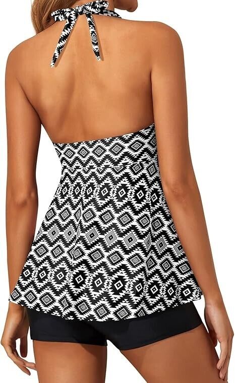 Yonique Two Piece Tankini Swimsuit Women with Shorts Halter VNeck Bathing Suit M
