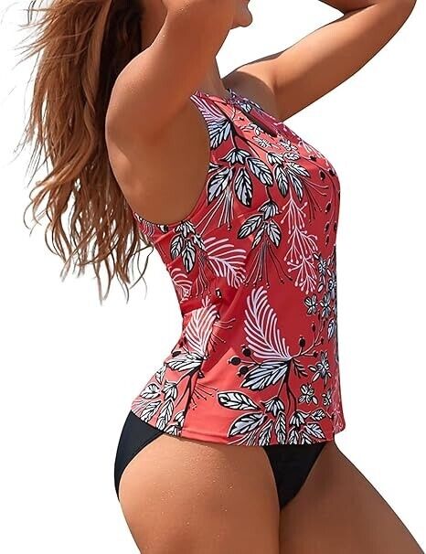 Yonique Two Piece High Neck Tankini Swimsuit for Women Tummy Control Swimwear, L