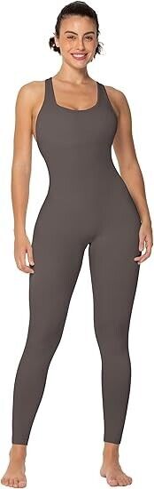 Sunzel Womens Jumpsuit Backless Seamless Workout One Piece Bodycon Romper, 25" M