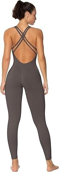 Sunzel Womens Jumpsuit Backless Seamless Workout One Piece Bodycon Romper, 25" M