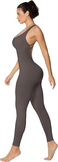 Sunzel Womens Jumpsuit Backless Seamless Workout One Piece Bodycon Romper, 25" M