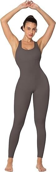 Sunzel Womens Jumpsuit Backless Seamless Workout One Piece Bodycon Romper, 25" M